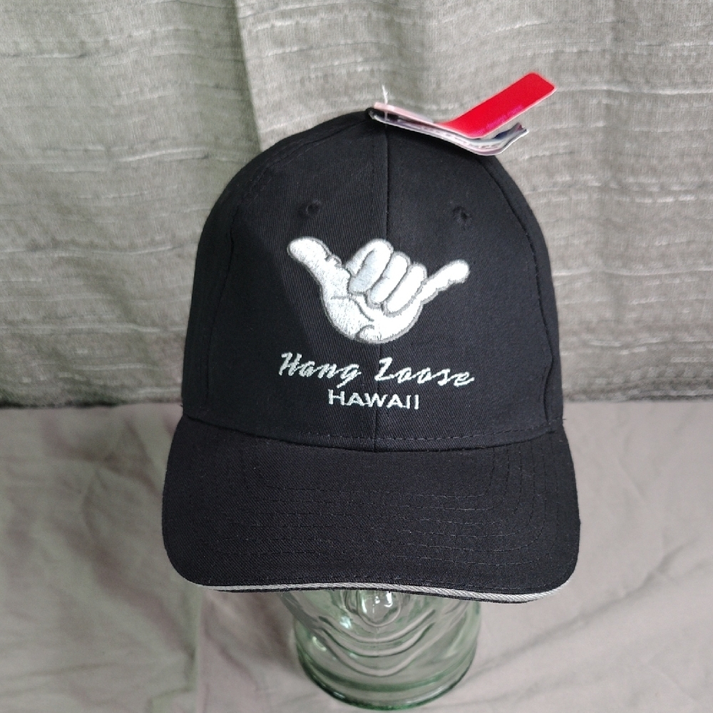 Hang Loose Hawaii Hat Cap‎ Strap Back Black White Surfware Classic Embroidered